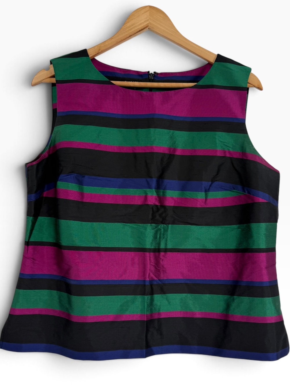 Talbots Silk Sleeveless Top Size 16P Jewel Tone Striped Quiet Luxury Shell